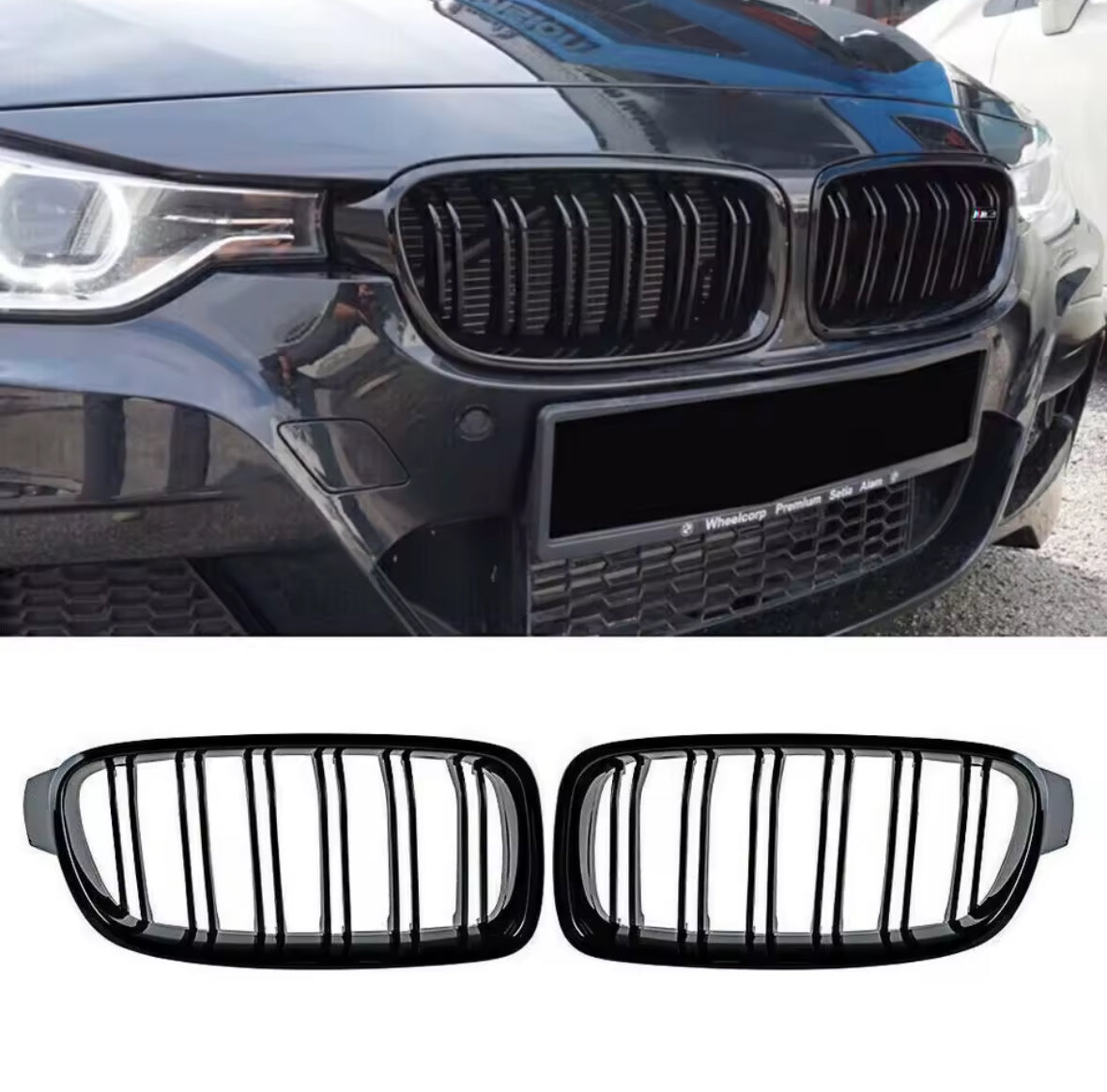 BMW 3 Series Kidney Grille GLOSS BLACK Dual LINE F30 F31 2012-2018