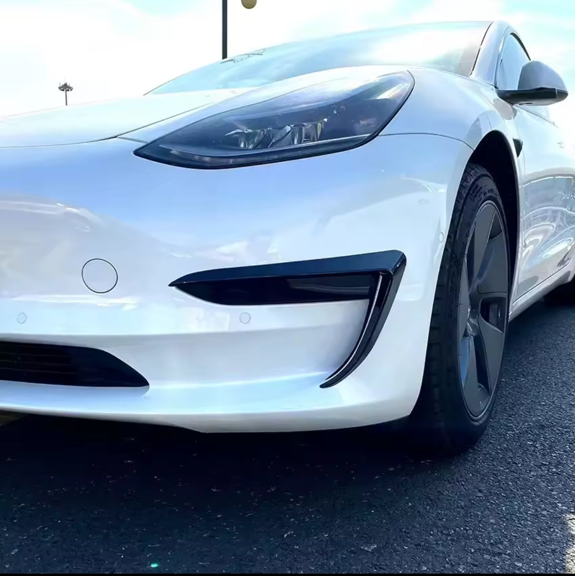 2Pcs Front Bumper Side Canards Gloss Black  For Tesla Model 3 2017-2023