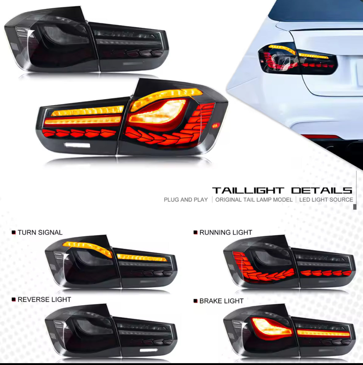 CHT OLED Tinted Rear Lights For BMW 3Series F30 F35 F80 Saloon 2013-2018